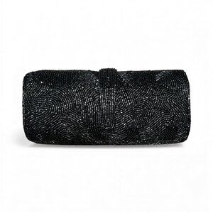 Vintage Genie Beaded Black Bag Clutch with Strap Closure